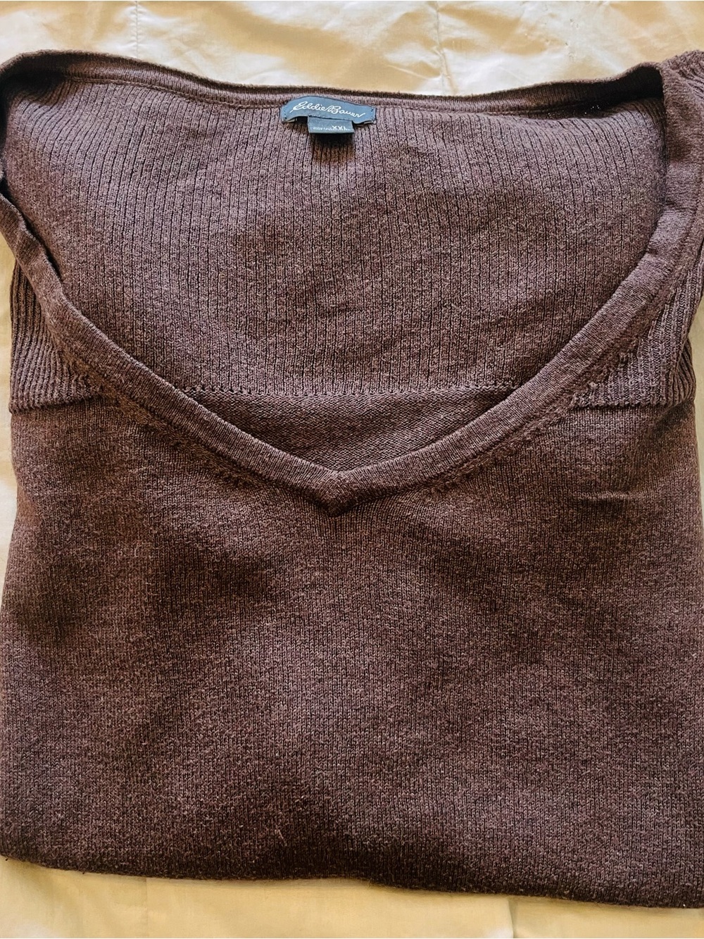 Eddie Bauer Women’s Lambswool Blend V-Neck Sweater in Dark Brown